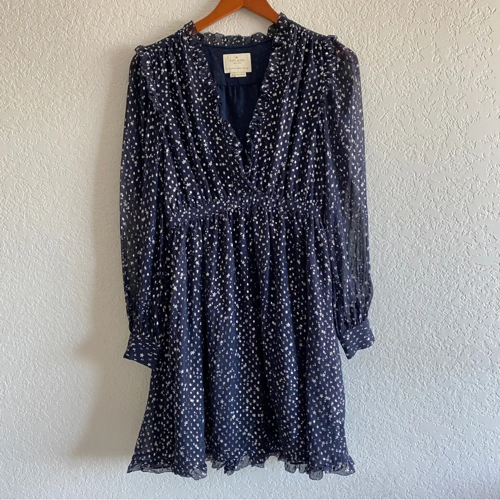 Kate spade navy metallic star silk dress